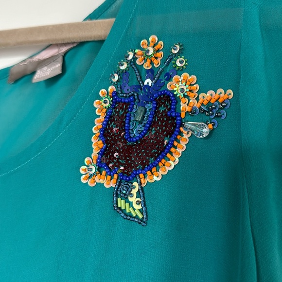 Forever 21 Turquoise Embellished Beaded Button Top Turquoise L - Picture 3 of 8